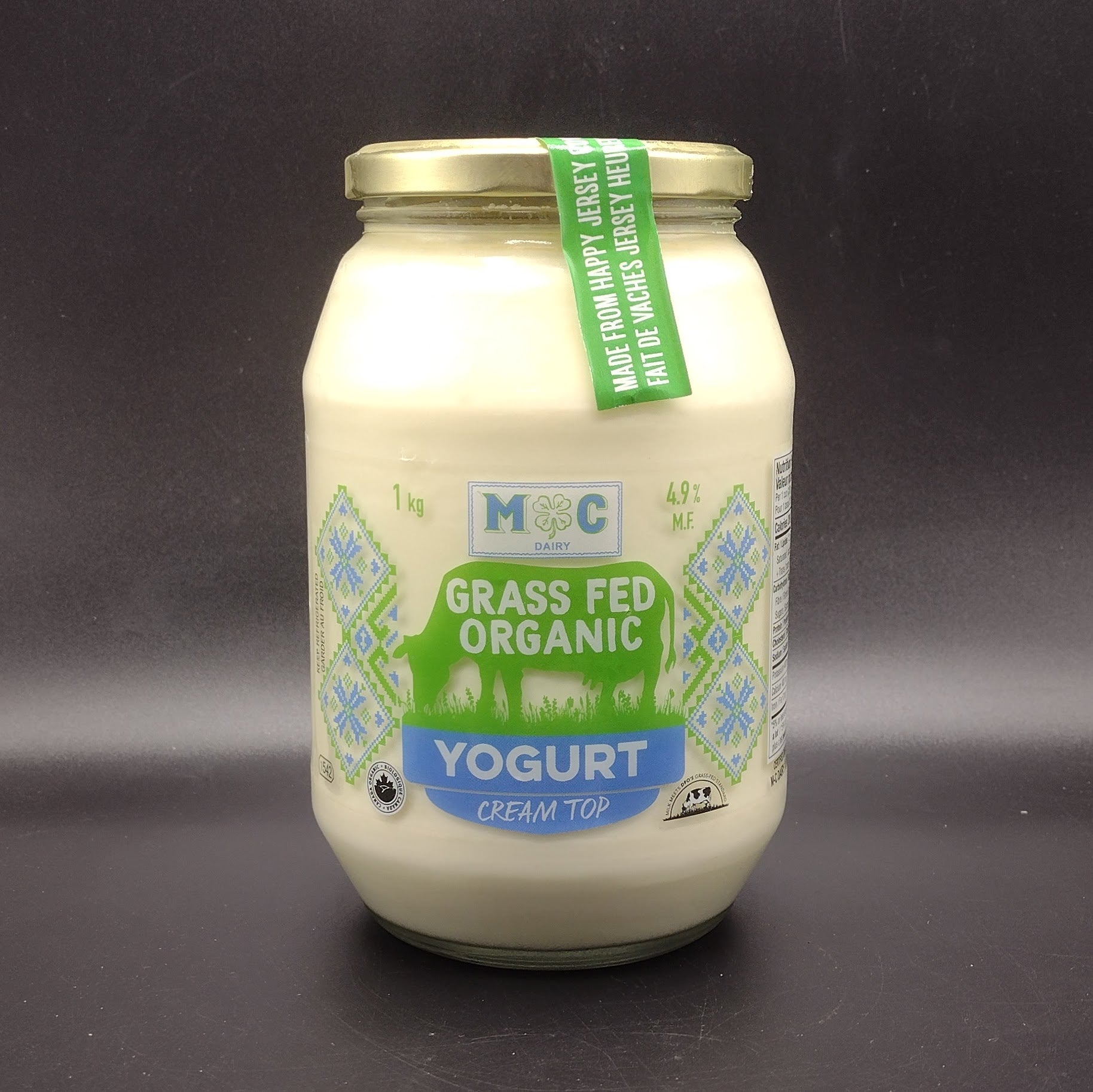 Yogurt, Grass-Fed Organic Plain, 1Kg *INCLUDES $1 GLASS JAR DEPOSIT