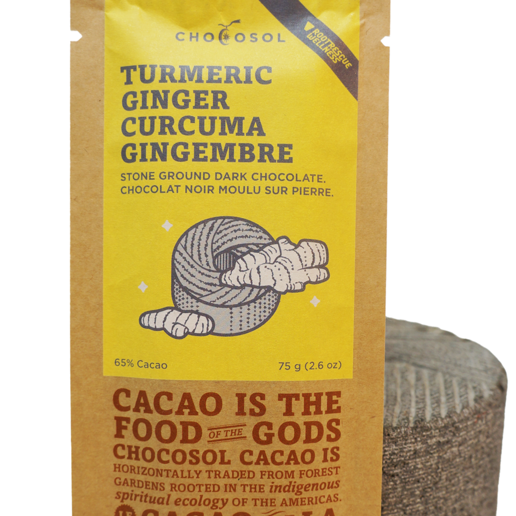 Chocosol's Turmeric Ginger 65% chocolate bar.