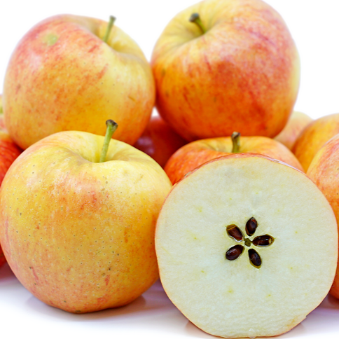 Whole gala apple with one apple cross-section