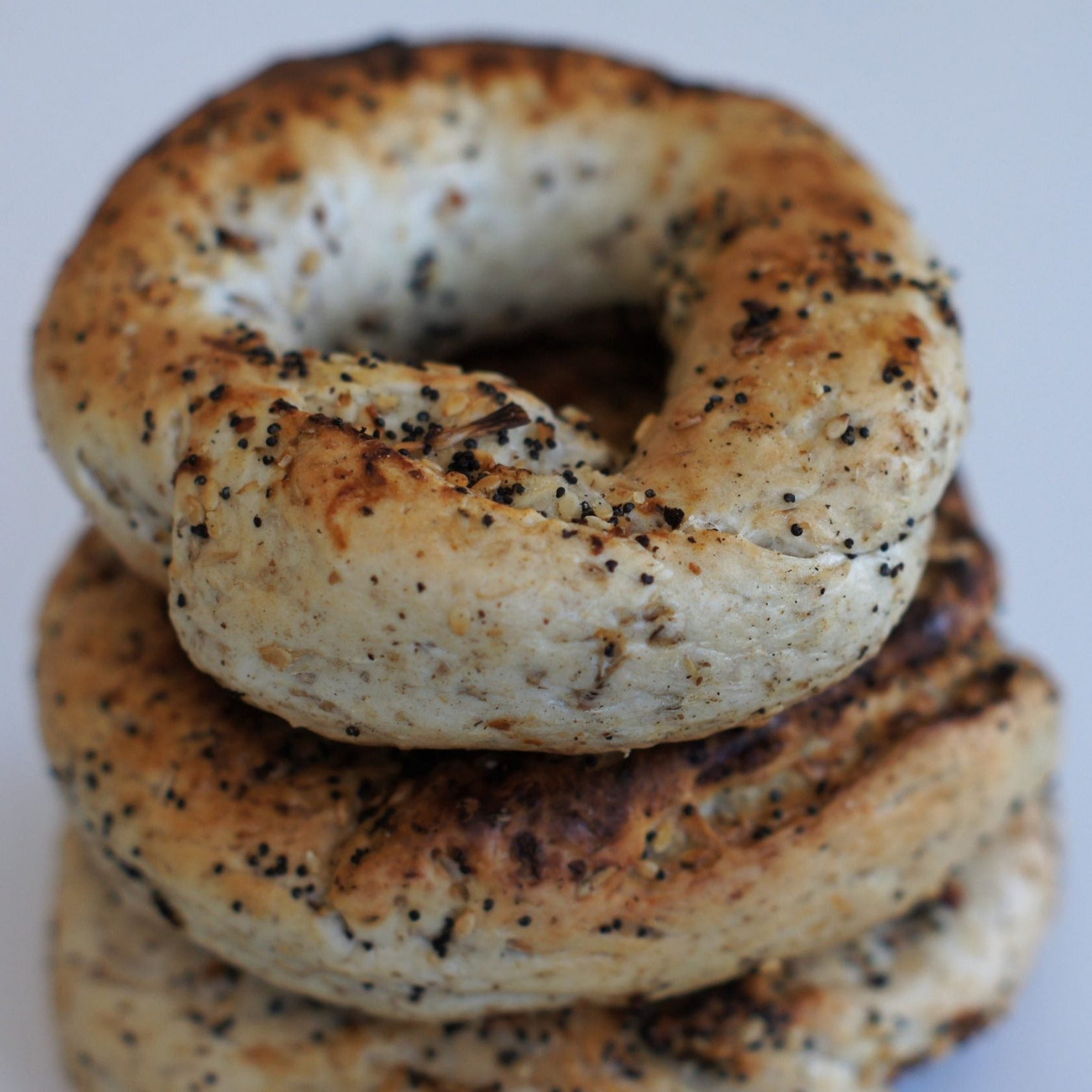 Three Montreal Style bagels stacked