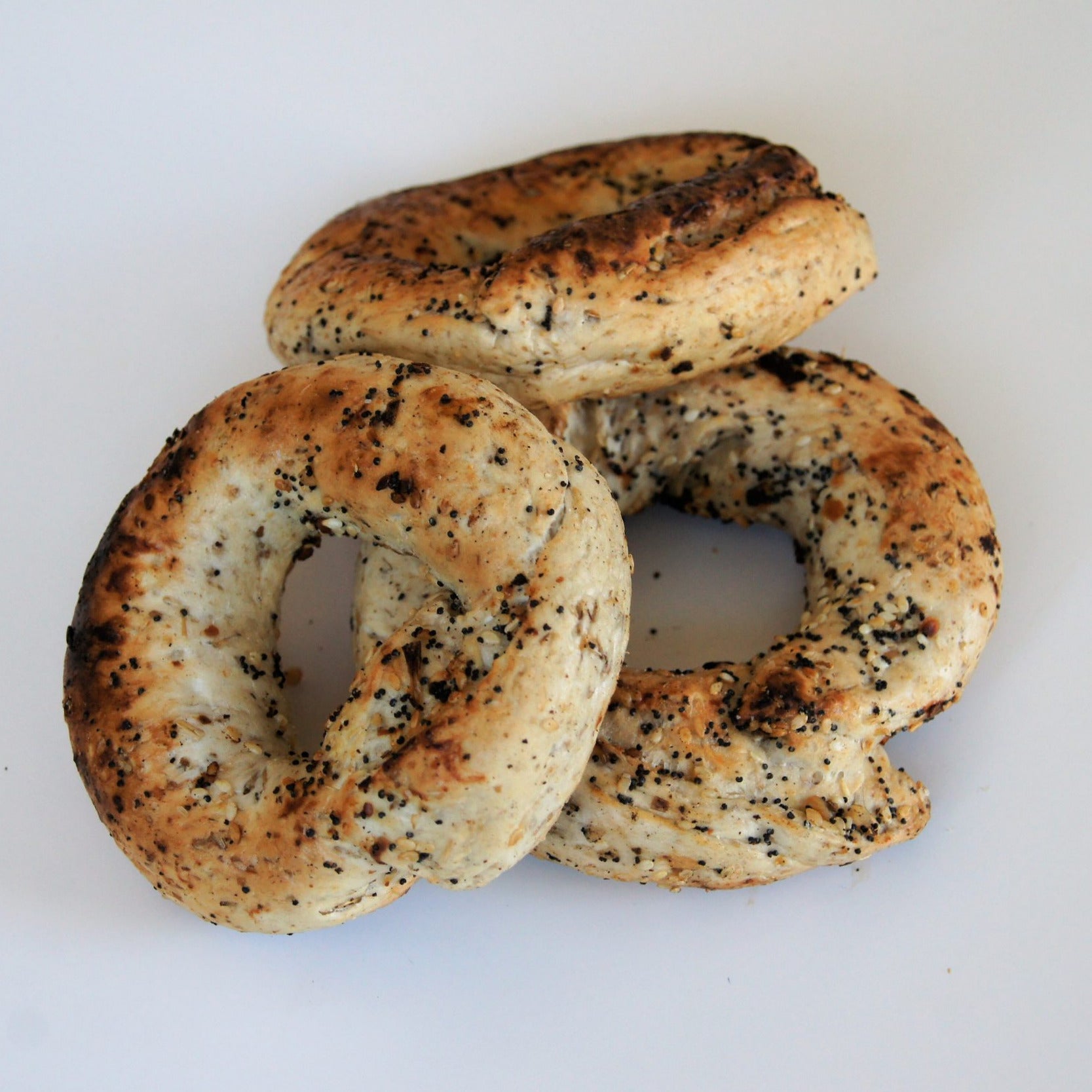 Three Montreal style bagels